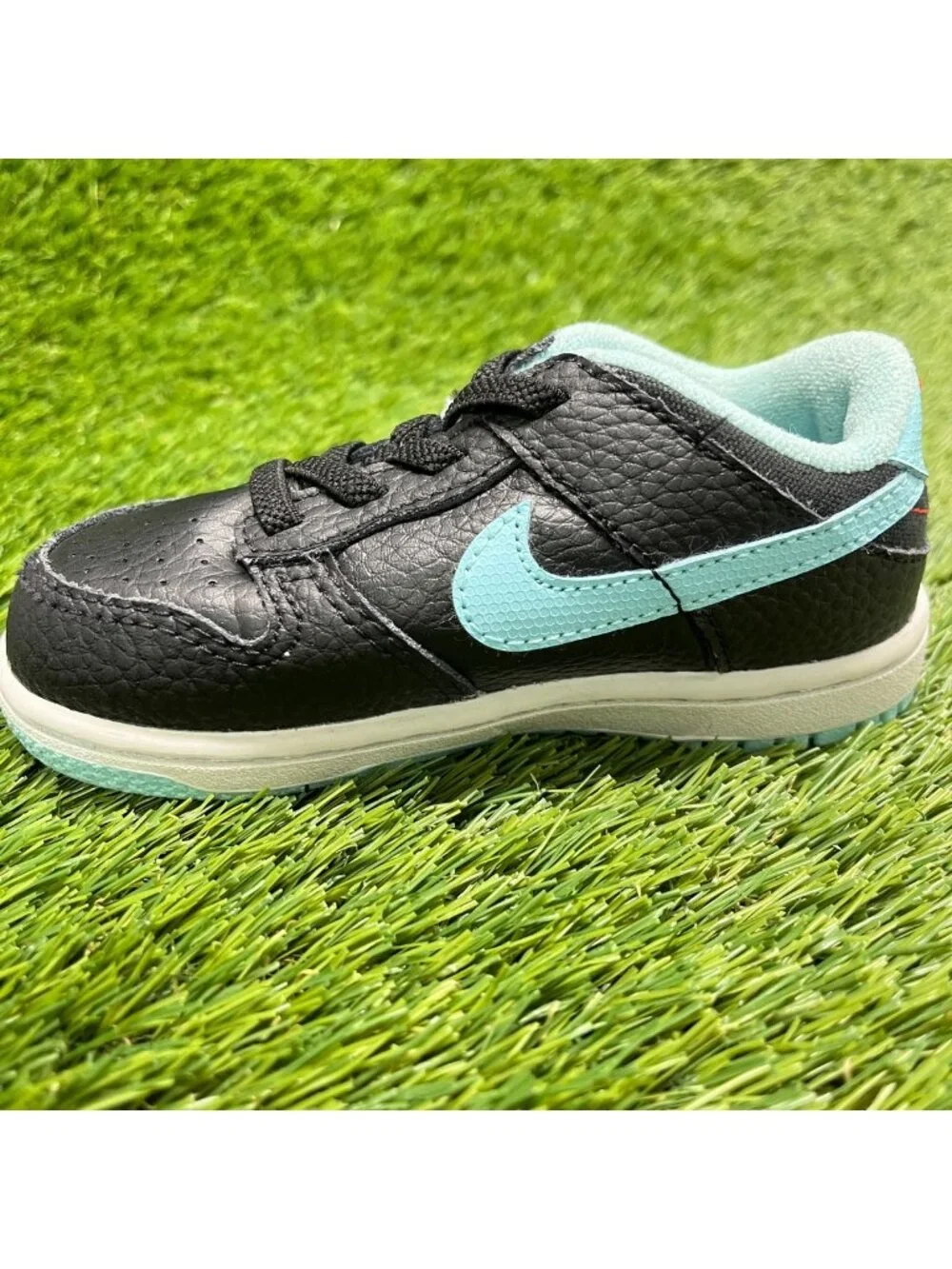 Nike Dunk Low SE Barber Shop Boys Size 8C Black Blue Athletic Shoes Sneakers